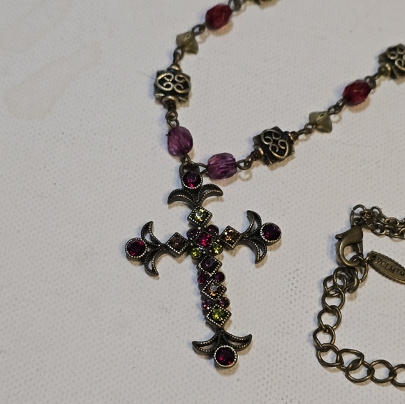Vclm Jeweled And Beaded Cross Pendant Necklace 30$